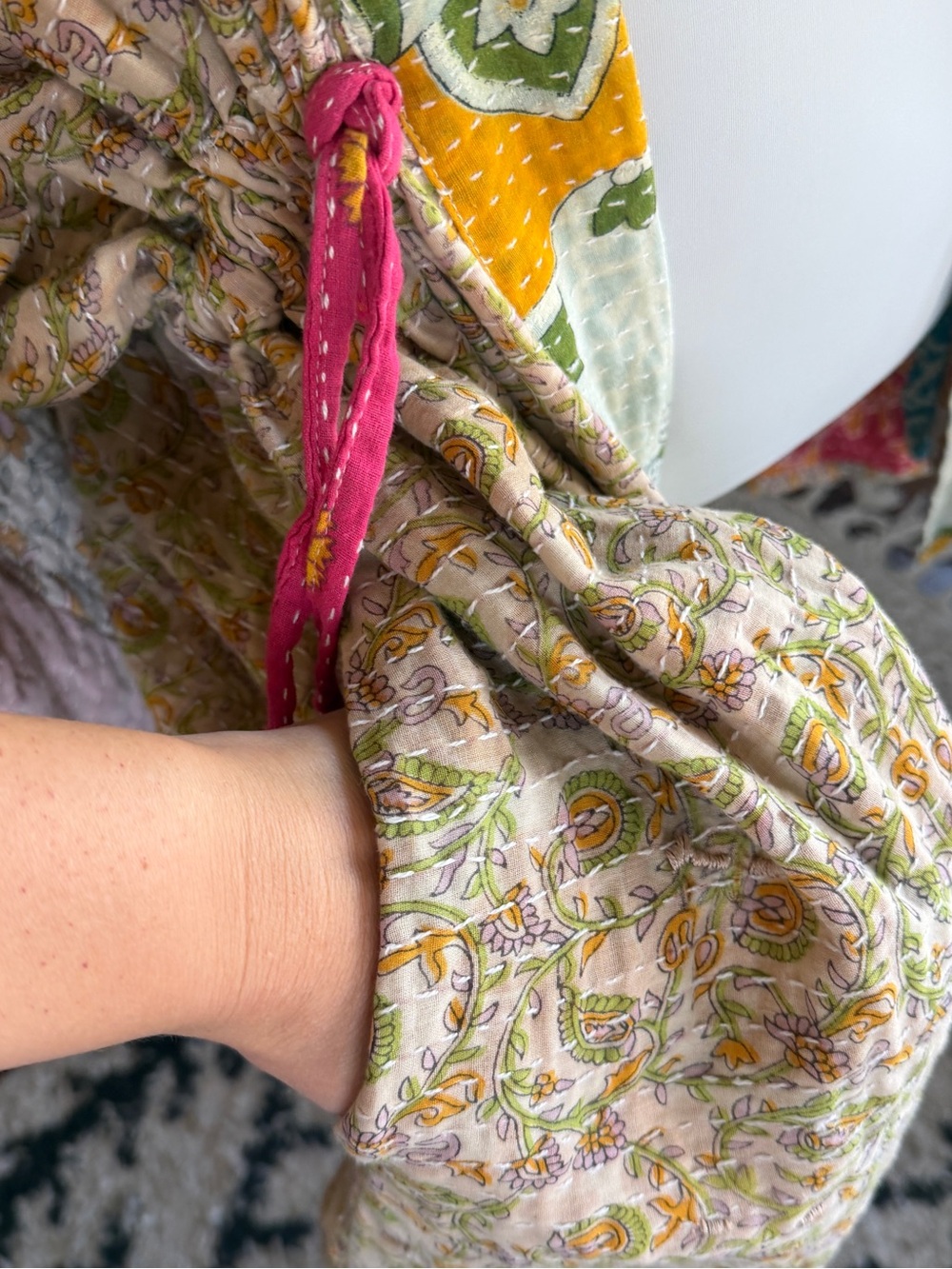 Kantha Bae Dreamweaver Vintage Cotton Sari Pastel Cinch Kimono OS - Picture 7 of 16